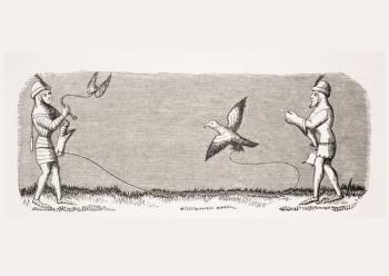 How to train a new falcon, reproduction of a miniature in the 14th century manuscript 'Livre de Roy du Modus' by Henri de Ferrieres, from 'Le Moyen Age et La Renaissance' by Paul Lacroix (1806-84) published 1847 (litho) | Obraz na stenu