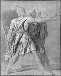 The three Horatii brothers, study for 'The Oath of the Horatii', 1785 (pencil on paper) | Obraz na stenu