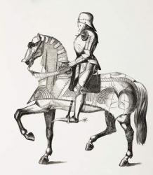 15th century knight in full armour mounted on a horse clad in armour, from 'Les Arts au Moyen Age', published 1873 (litho) | Obraz na stenu