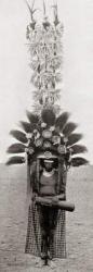 A head dress worn by a member of the Roro tribe from Papua New Guinea, Melanesia. The design of the tall framed feather structure on the head is unique to each clan, not to be imitated by other clans. After a 19th century photograph. From Customs of The W | Obraz na stenu