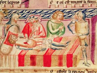 Operation on a wounded soldier, from the 'Roman de Troie' (vellum) | Obraz na stenu