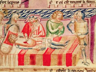 Operation on a wounded soldier, from the 'Roman de Troie' (vellum) | Obraz na stenu