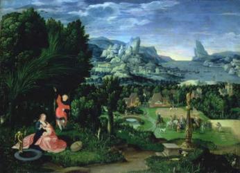 The Rest on the Flight into Egypt, landscape painted by Joachim Patinir (fl.1515-25) (panel) | Obraz na stenu