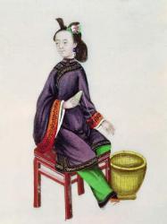 A Chinese Woman making a bobbin, Qianlong Period (1736-96) (gouache on paper) | Obraz na stenu