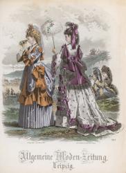 Two Ladies, fashion plate from the 'Allgemeine Moden-Zeitung', Leipzig, 1872 (coloured engraving) | Obraz na stenu