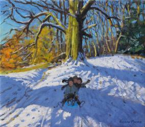 Three on a sledge,Allestree Park Derby .2014,(oil on canvas) | Obraz na stenu