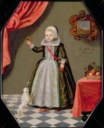 Portrait of a Young Girl with a Bird on her Finger and a Dog at her Feet, 1632 (oil on panel) | Obraz na stenu