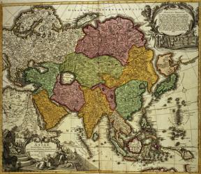 Map of Asia, Nuremberg, c.1730 (coloured engraving) | Obraz na stenu