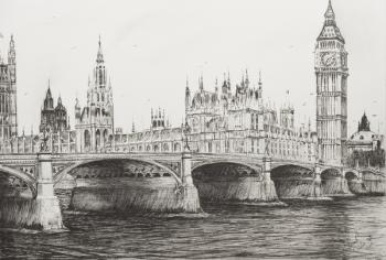 Westminster Bridge London, 2006, (Ink on Paper) | Obraz na stenu