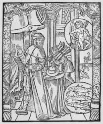 February, interior scene, Aquarius, illustration from the 'Almanach des Bergers', 1491 (xylograph) (b/w photo) | Obraz na stenu