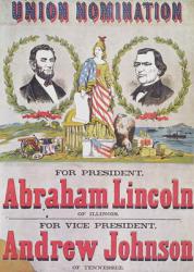 Electoral campaign poster for the Union nomination with Abraham Lincoln running for President and Andrew Johnson for Vice-President (colour litho) | Obraz na stenu