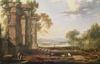 Landscape with setting sun (oil on canvas) | Obraz na stenu