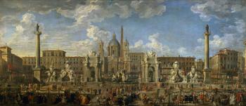 Preparation For the Firework Display Held at Piazza Navona, Rome, to Celebrate the Birth of the Dauphin, 1729 (oil on canvas) | Obraz na stenu