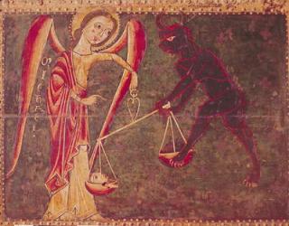St. Michael Weighing Souls, from an altarpiece dedicated to Archangel Michael, c.1200 (tempera on panel) | Obraz na stenu
