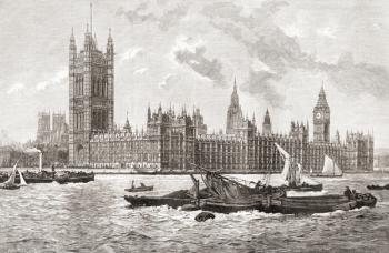 The Houses of Parliament, City of Westminster, London (engraving) | Obraz na stenu