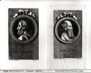 Anaxagorus (500-428 BC) and Epictetus (1st century) engraved by S. Beyssent (engraving) (b/w photo) | Obraz na stenu