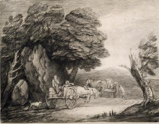Wooded Landscape with Carts and Figures (etching on paper) | Obraz na stenu