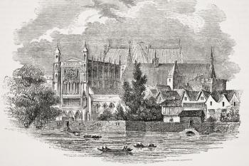 The Houses of Parliament from the river in the time of John Hampden, from 'Old England's Worthies' by Lord Brougham and others, published London, c.1880s (litho) | Obraz na stenu