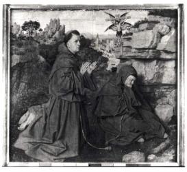 St. Francis Receiving the Stigmata, c.1427 (oil on panel) (b/w photo) | Obraz na stenu