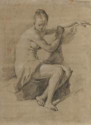 Seated female nude, c.1660-70 (Black and white chalk drawing) | Obraz na stenu