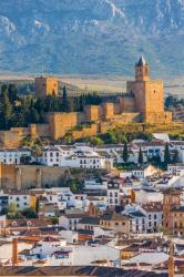 Antequera, Malaga Province, Andalusia, southern Spain. View across the town from the Vera Cruz hill to La Alcazaba (citadel or castle). (photo) | Obraz na stenu
