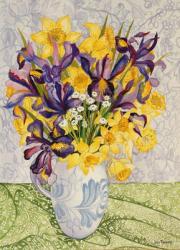 Iris and Daffodils with Patterned Textiles, 2008, water colour on handmade paper | Obraz na stenu