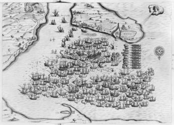 Naval battle of Saint-Martin-de-Re on 27th October 1622, Ile de Re (engraving) | Obraz na stenu