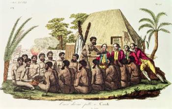 Divine Offerings Made to Captain Cook (1728-79) in the Sandwich Islands (coloured engraving) | Obraz na stenu