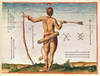 Distinctive Markings of a Warrior of Virginia, from 'Admiranda Narratio..', engraved by Theodore de Bry (1528-98) 1585-88 (coloured engraving) | Obraz na stenu