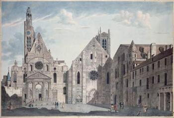 Facades of the Churches of St. Genevieve and St. Etienne du Mont, Paris, c.1800 (pen & ink and w/c on paper) | Obraz na stenu