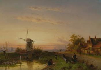 Windmill at Sunset (oil on panel) | Obraz na stenu