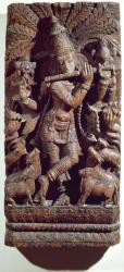 Krishna playing a flute (wood) | Obraz na stenu