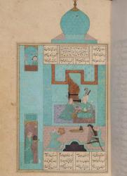 Ms D-212 fol.216a Bahram Visits a Princess in the Turquoise Pavilion, illustration to 'The Seven Princesses', 1199, by Elias Nezami (1140-1209) c.1550 (gouache on paper) | Obraz na stenu