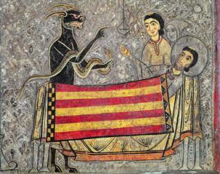 The Death of St. Martin of Tours, detail from an altar frontal from the Church of Sant Marti in Gia, Ribagorca Workshop (tempera on panel) | Obraz na stenu