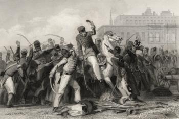 Death of Colonel Finnis at Meerut, from 'The History of the Indian Mutiny', published in 1858 (engraving) | Obraz na stenu