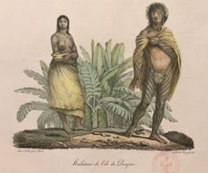 Inhabitants of Easter Island, from 'Voyage Pittoresque Autour du Monde', engraved by G. Langlume, 1822 (coloured engraving) | Obraz na stenu