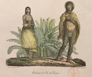 Inhabitants of Easter Island, from 'Voyage Pittoresque Autour du Monde', engraved by G. Langlume, 1822 (coloured engraving) | Obraz na stenu