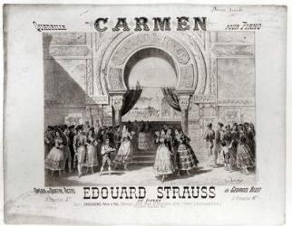 Cover of the score of piano quadrille from 'Carmen' by Edouard Strauss (1835-1916), from the opera by Georges Bizet (1838-75) (1835-1916) (engraving) (b/w photo) | Obraz na stenu