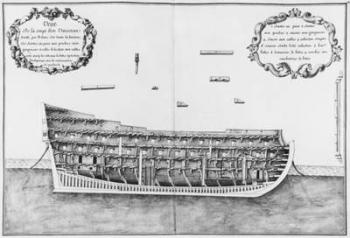 Cross-section of a vessel lined inside on its full height, illustration from the 'Atlas de Colbert', plate 33 (pencil & w/c on paper) (b/w photo) | Obraz na stenu
