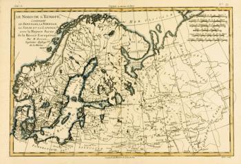 Northern Europe, including Denmark, Norway, Sweden and Lapland, with most of Western Russia, from 'Atlas de Toutes les Parties Connues du Globe Terrestre' by Guillaume Raynal (1713-96) published Geneva, 1780 (coloured engraving) | Obraz na stenu