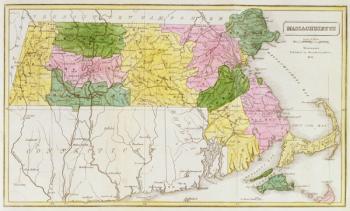 Map of Massachusetts, from 'Historical Collections of Massachusetts', by John Warren Barber, 1839 (engraving) | Obraz na stenu