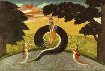 The submission of Kaliya, Basohli, Pahari School, 1700-65 (w/c on paper) | Obraz na stenu