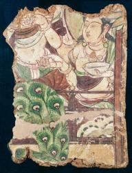 Fragment depicting a Buddhist paradise, from Duldur-Aqur, Xinjiang, c.700 AD (wall painting) | Obraz na stenu