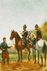 Police Officers on an Inspection Tour Checking a Serviceman in 1885 (oil on panel) | Obraz na stenu