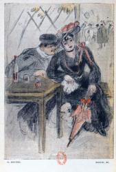 A Prostitute and her Client, illustration from 'La Maison Philibert' by Jean Lorrain (1855-1906) published in 1904 (colour litho) | Obraz na stenu