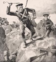 British troops attack German trenches with hand grenades, from 'The War Illustrated Album deLuxe', published in London, 1916 (litho) | Obraz na stenu