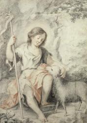 The Young John the Baptist with the Lamb in a Rocky Landscape (red and black chalk on paper) | Obraz na stenu