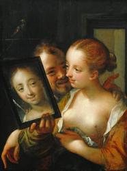 Laughing Couple with a mirror, 1596 | Obraz na stenu