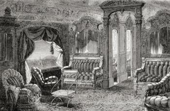 Interior of a Pullman Palace railway carriage in the 19th century. | Obraz na stenu