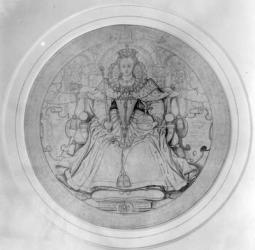 Design for the obverse of Queen Elizabeth I's Great Seal of Ireland, c.1584 (pen, ink & graphite on vellum) | Obraz na stenu